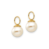 14K Yellow Gold Pearl Drop Earrings White Pearl Floral Cap