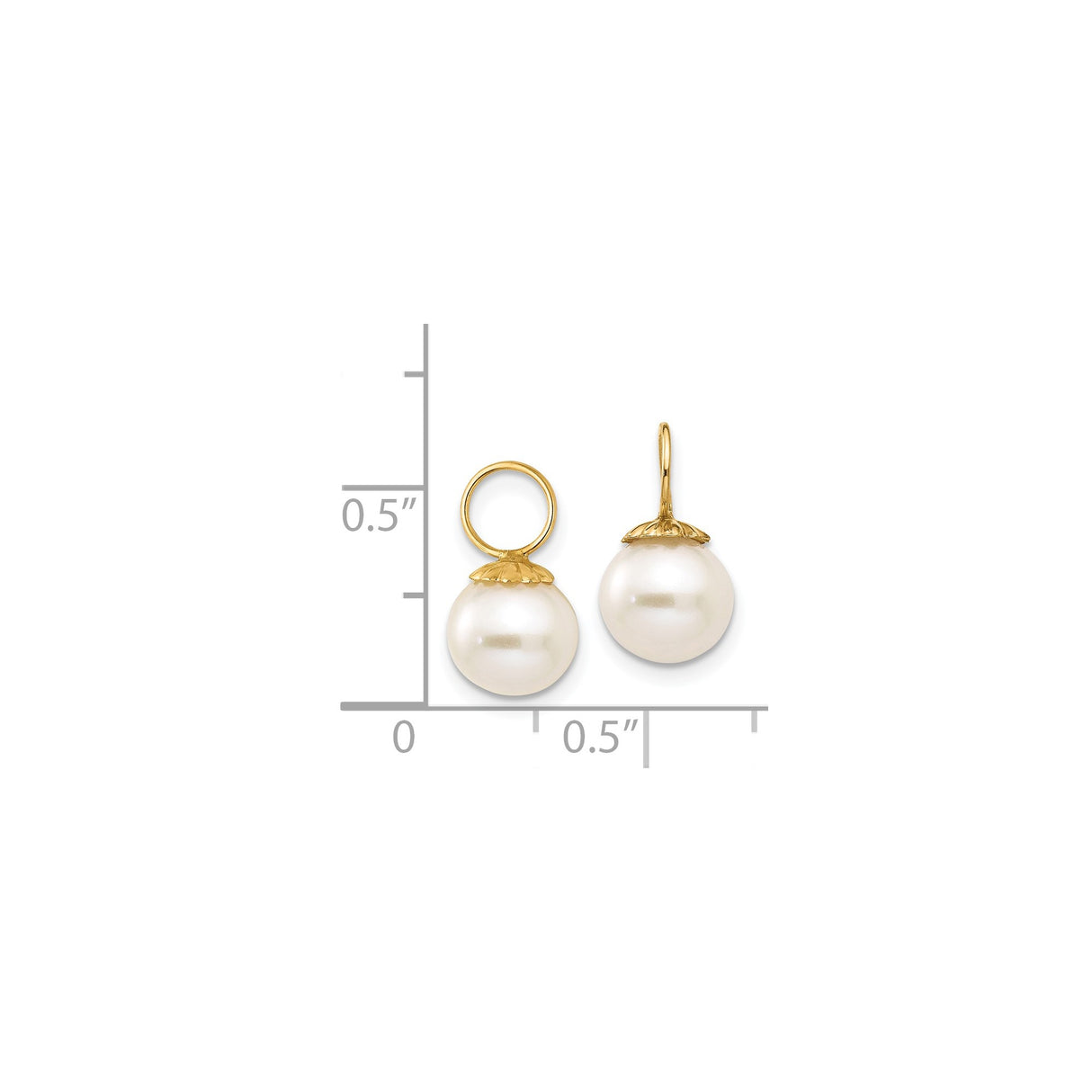 14K Yellow Gold Pearl Drop Earrings White Pearl Floral Cap