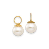 14k Yellow Gold Pearl Drop Earrings for Women with Round White Pearls, Floral Cap Design, Classic Elegant Dangles for Bridal Jewelry, Wedding Wear, Formal Looks, Everyday Feminine Accessory