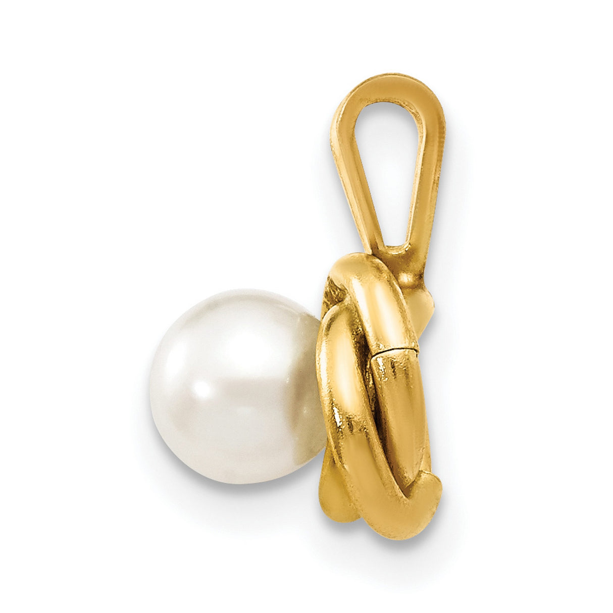 Madi K 4mm Cultured Pearl Love Knot Charm Pendant in Real 14k Yellow Gold
