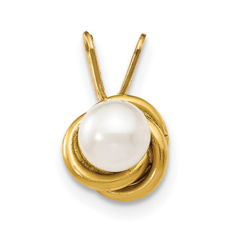 Madi K 4mm Cultured Pearl Love Knot Charm Pendant in Real 14k Yellow Gold