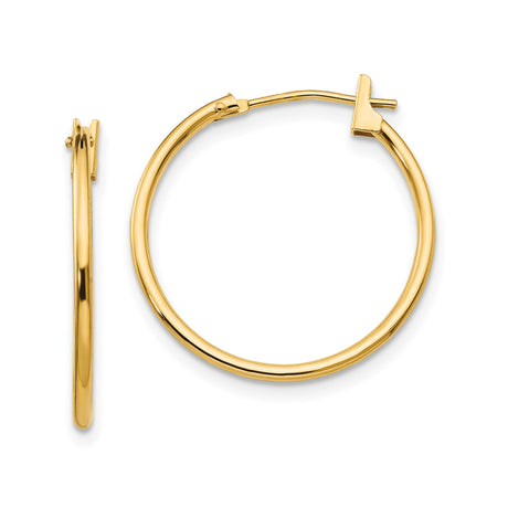 14k Yellow Gold Hoop Earrings, Classic Polished Round Design, Lightweight Minimalist Style