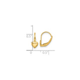 14k Yellow Gold Heart Leverback Earrings with Polished Puff Charm for Women