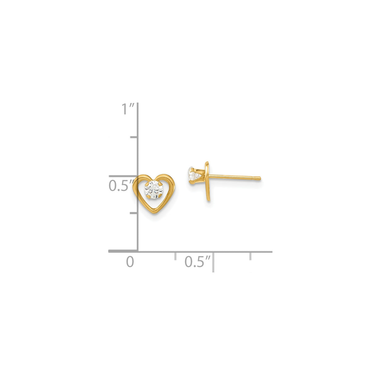 14k Yellow Gold Heart Stud Earrings with Cubic Zirconia, Dainty Romantic Jewelry