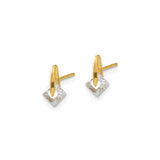 14k Yellow Gold Stud Earrings with Cubic Zirconia, Kite Shape, Minimalist Geometric Design
