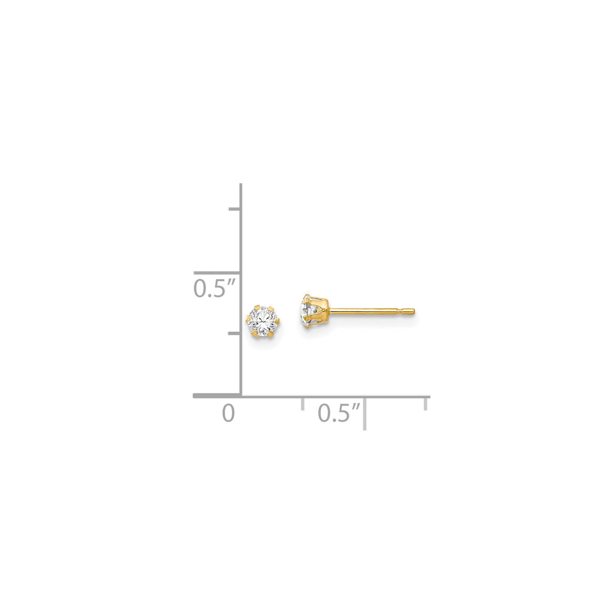 14k Yellow Gold Stud Earrings with Cubic Zirconia in Classic Six-Prong Solitaire Setting