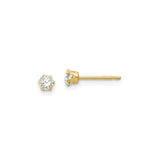 14k Yellow Gold Stud Earrings with Cubic Zirconia in Classic Six-Prong Solitaire Setting