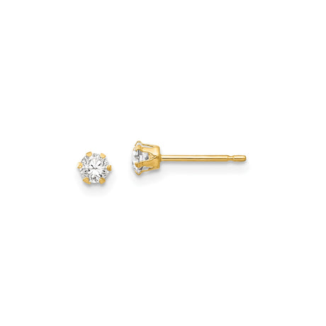 14k Yellow Gold Stud Earrings with Cubic Zirconia in Classic Six-Prong Solitaire Setting