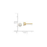 14k Yellow Gold Solitaire Stud Earrings with Round Cubic Zirconia, Six Prong Setting