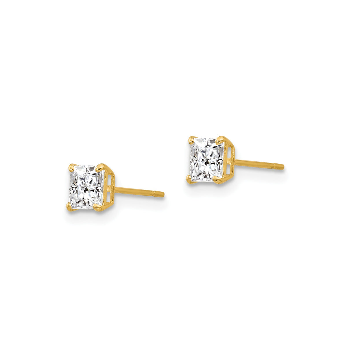14k Yellow Gold Stud Earrings with Princess Cut Cubic Zirconia, Classic 4-Prong Setting