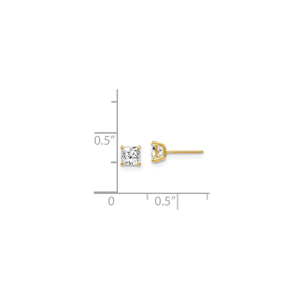 14k Yellow Gold Stud Earrings with Princess Cut Cubic Zirconia, Classic 4-Prong Setting
