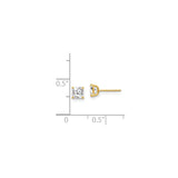 14k Yellow Gold Stud Earrings with Princess Cut Cubic Zirconia, Classic 4-Prong Setting