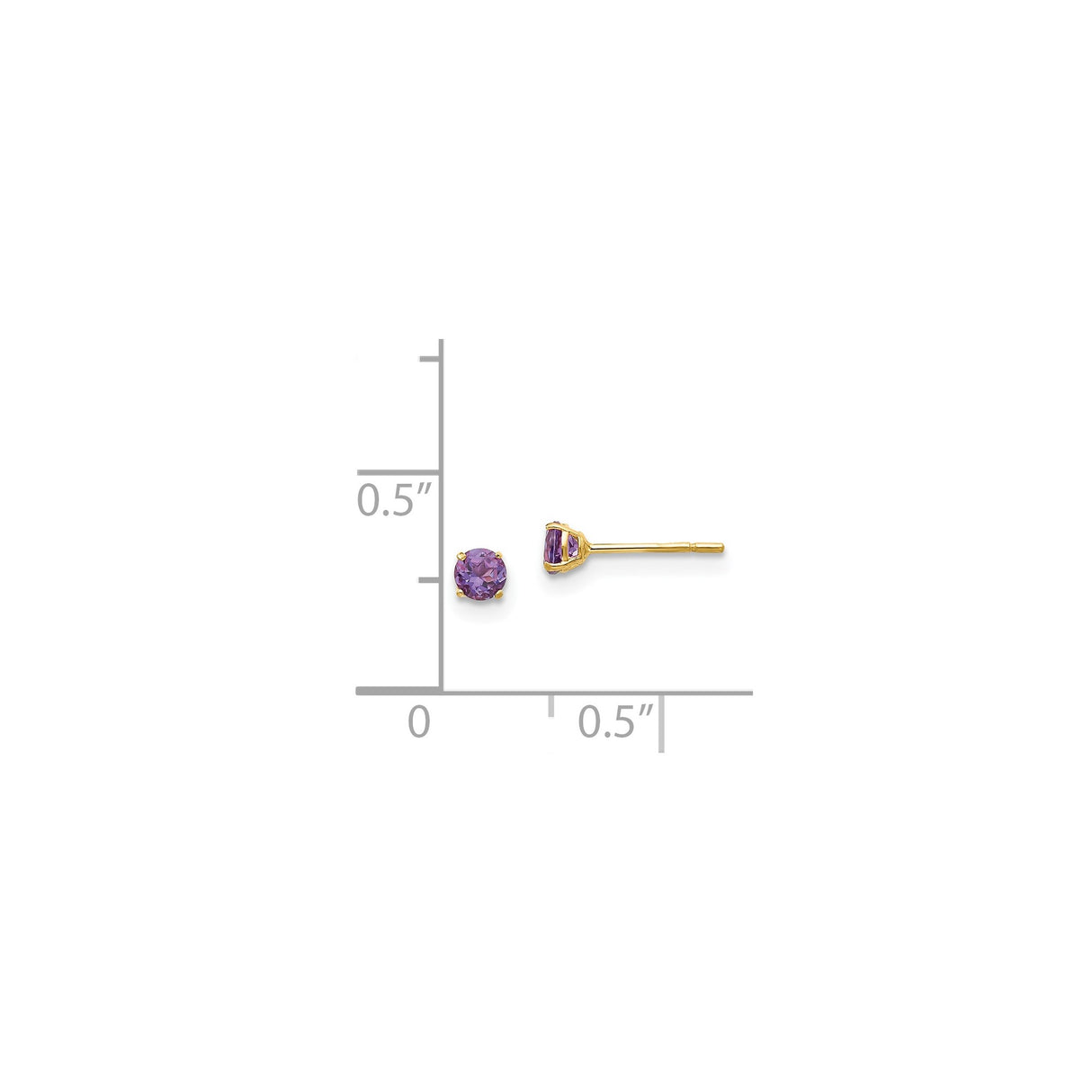 14k Yellow Gold Stud Earrings with Round Amethyst, Prong Setting, Minimalist Style for Women