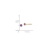 14k Yellow Gold Stud Earrings with Round Amethyst, Prong Setting, Minimalist Style for Women