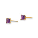14k Yellow Gold Amethyst Stud Earrings, 4mm Square Purple Gemstone, Minimalist Style for Women