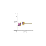 14k Yellow Gold Amethyst Stud Earrings, 4mm Square Purple Gemstone, Minimalist Style for Women