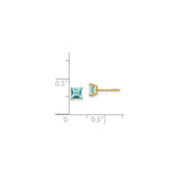 14k Yellow Gold Blue Topaz Stud Earrings, Square Four-Prong Setting, Classic Minimalist Style