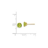 14k Yellow Gold Stud Earrings with Peridot, Round Cut, Classic Four Prong Setting