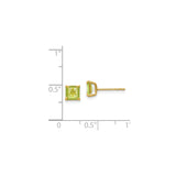 14k Yellow Gold Stud Earrings with Peridot, Square Cut Birthstone Style for Women