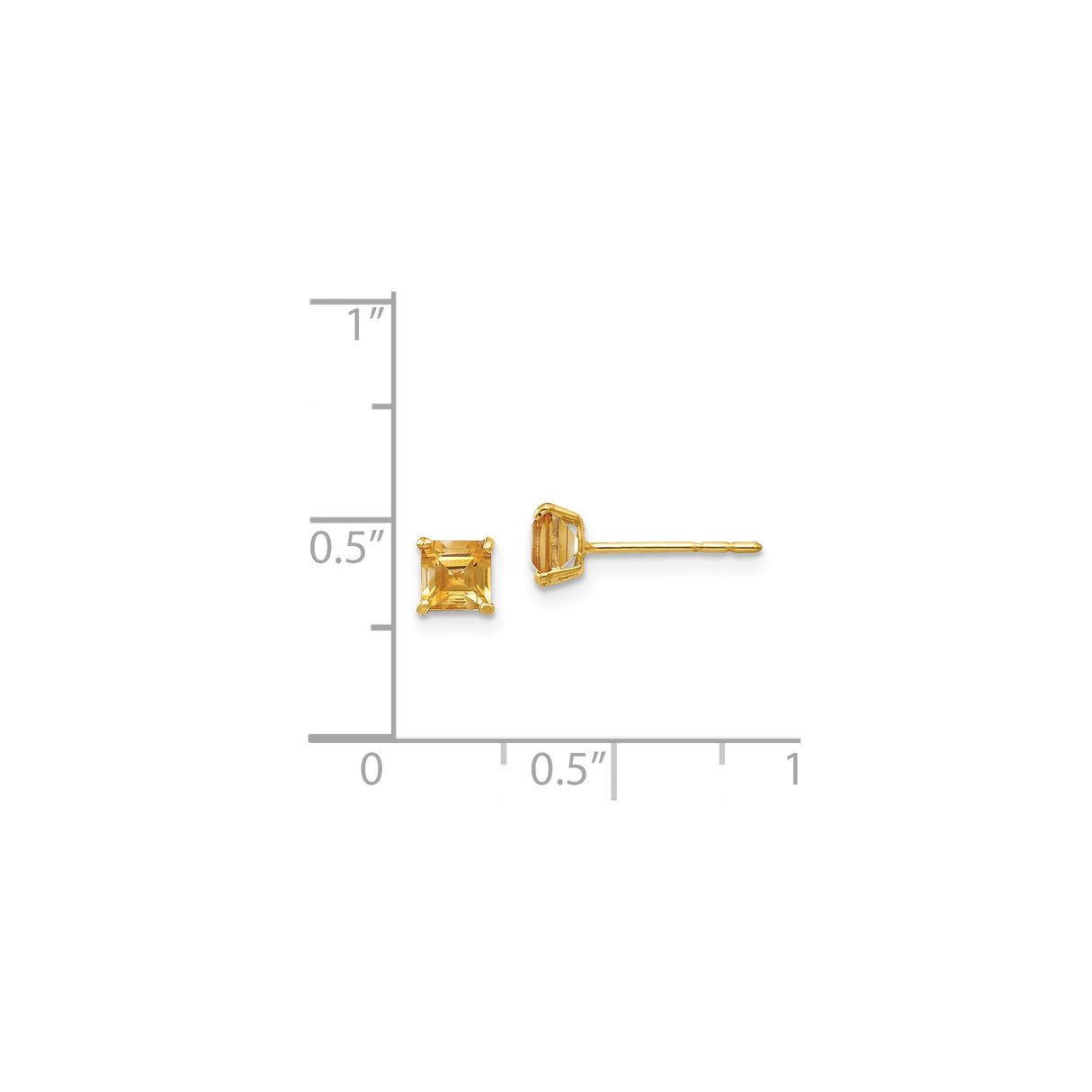 14k Yellow Gold Stud Earrings with Square Cut Citrine, Classic Minimalist Style for Women