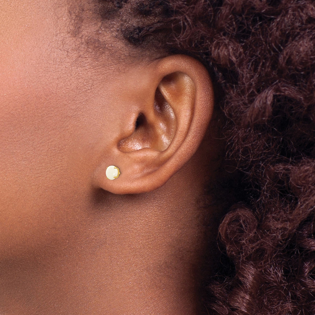 14k Yellow Gold Stud Earrings with White Opal in Classic Four Prong Setting