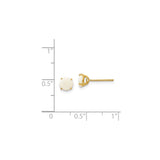 14k Yellow Gold Stud Earrings with White Opal in Classic Four Prong Setting