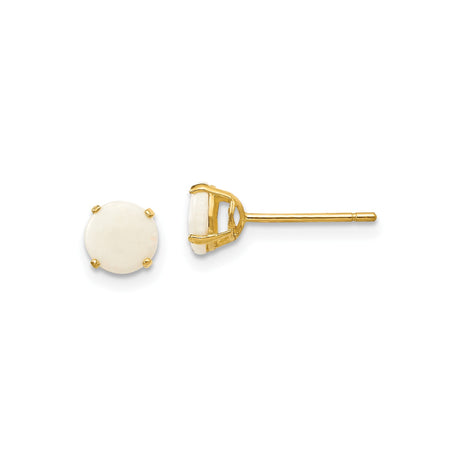 14k Yellow Gold Stud Earrings with White Opal in Classic Four Prong Setting