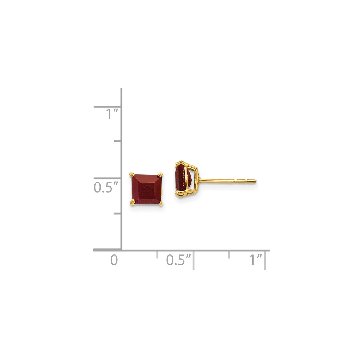 14k Yellow Gold Square Stud Earrings with Ruby, Prong Set Gemstone Jewelry for Women