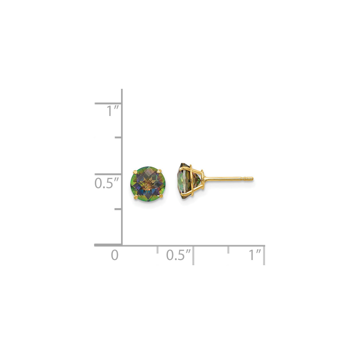 14k Yellow Gold Stud Earrings with Round Mystic Fire Topaz in Four Prong Setting