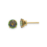 14k Yellow Gold Stud Earrings with Round Mystic Fire Topaz in Four Prong Setting