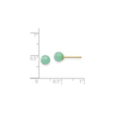 14k Yellow Gold Stud Earrings with Natural Green Jade, Minimalist Design for Women