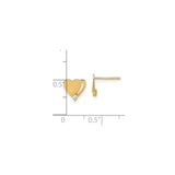 14k Yellow Gold Heart Stud Earrings with Cubic Zirconia Accent, Dainty Minimalist Design
