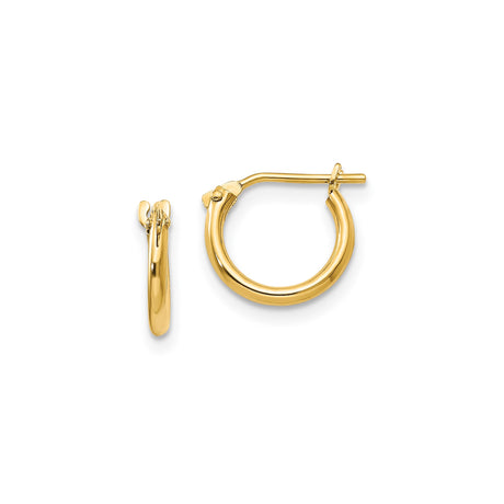 14k Yellow Gold Hoop Earrings, Small Classic Round Polished Design, Lightweight Everyday Style