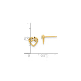14k Yellow Gold Heart Stud Earrings with Cubic Zirconia and Bow Accent