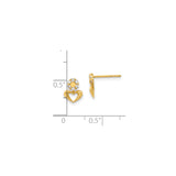 14k Yellow Gold Heart and Flower Stud Earrings with Cubic Zirconia Accent