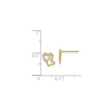 14k Yellow Gold Heart Earrings with Cubic Zirconia, Open Double Heart Studs for Women and Girls
