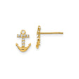 14k Yellow Gold Anchor Stud Earrings with Cubic Zirconia, Nautical Faith Symbol for Women