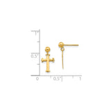 14k Yellow Gold Cross Dangle Earrings, Polished Religious Charm for Men and Women