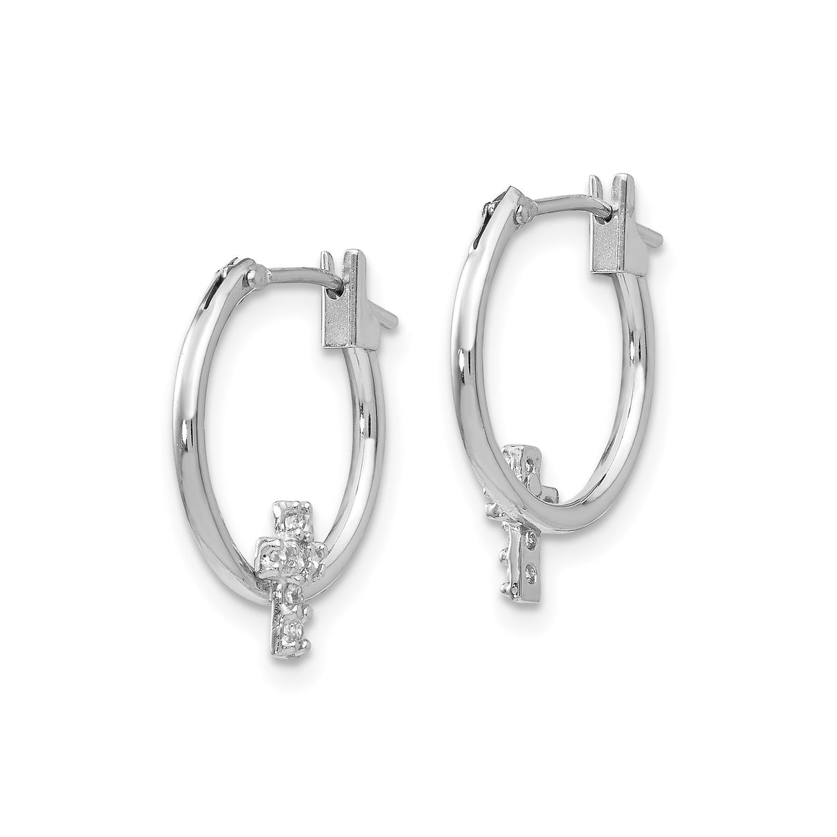 14k White Gold Cross Pendant and Hoop Earrings Set with Cubic Zirconia for Men and Women