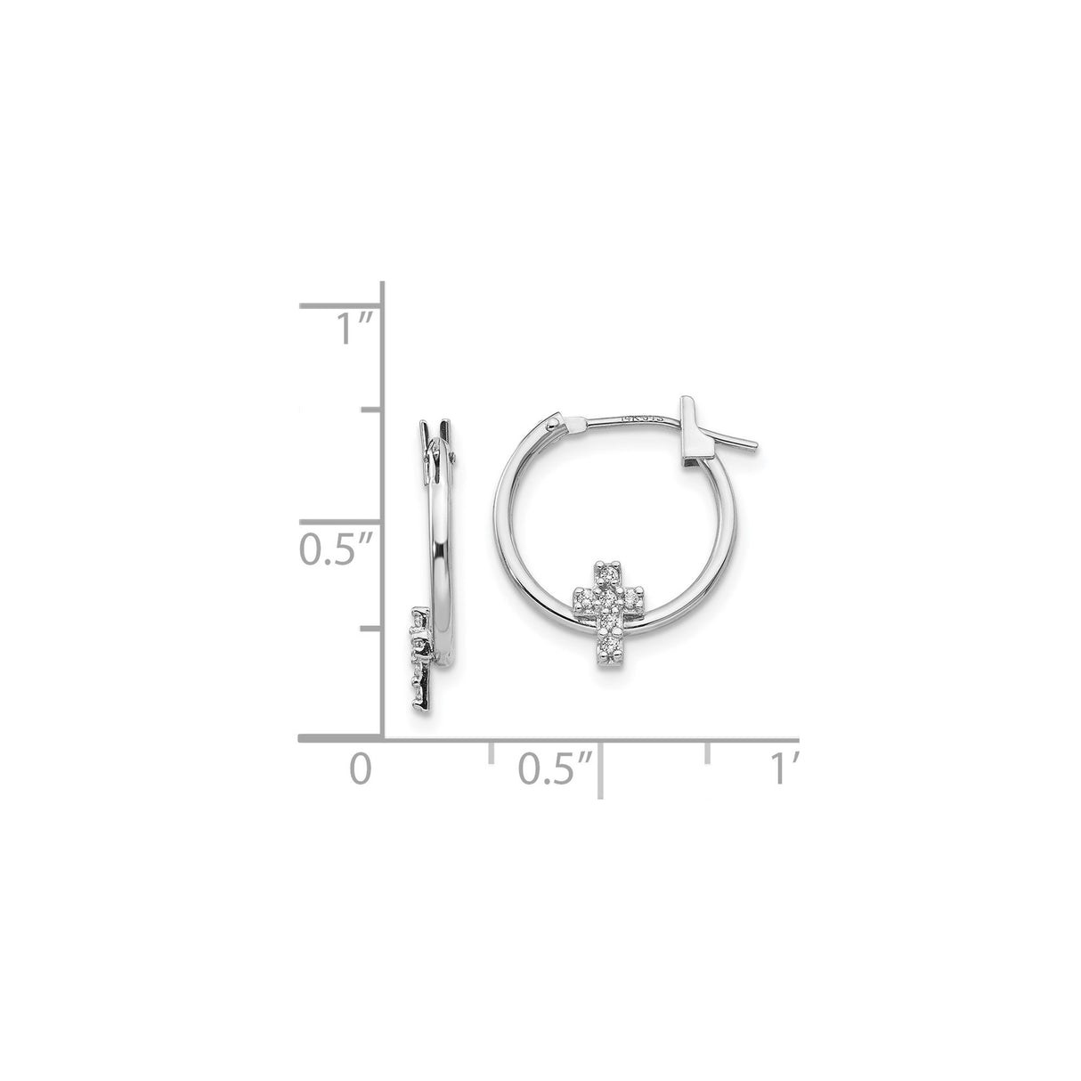 14k White Gold Cross Pendant and Hoop Earrings Set with Cubic Zirconia for Men and Women