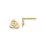 14k Yellow Gold Flower Stud Earrings with Cubic Zirconia, Open Petal Design