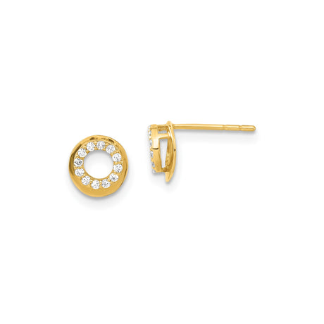 14k Yellow Gold Circle Stud Earrings with Cubic Zirconia, Open Round Minimalist Design