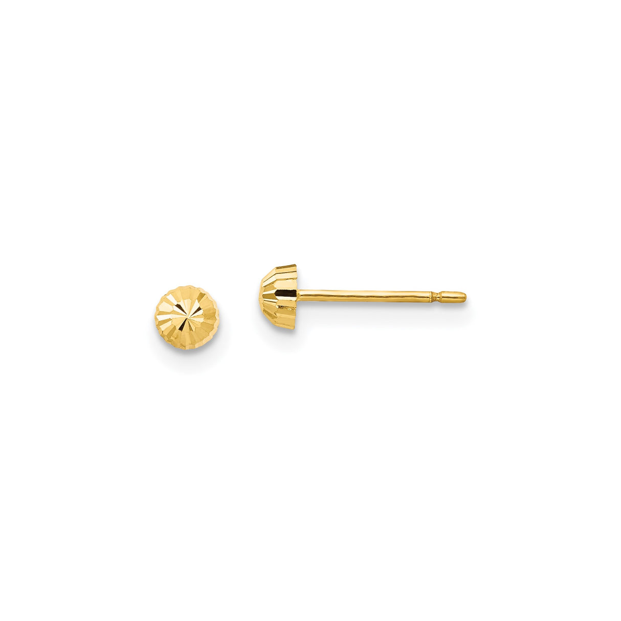 14k Yellow Gold Stud Earrings with Textured Sunburst Round Disc Design, Minimalist Style