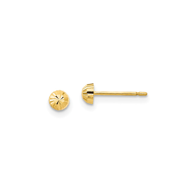 14k Yellow Gold Stud Earrings with Textured Sunburst Round Disc Design, Minimalist Style