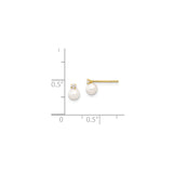 14k Yellow Gold Stud Earrings with White Cultured Pearl and Cubic Zirconia, Classic and Delicate Style