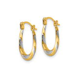 14k Yellow Gold Twisted Oval Hoop Earrings, Polished Diamond-Cut Dual Tone Design for Women