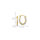 14k Yellow Gold Twisted Oval Hoop Earrings, Polished Diamond-Cut Dual Tone Design for Women