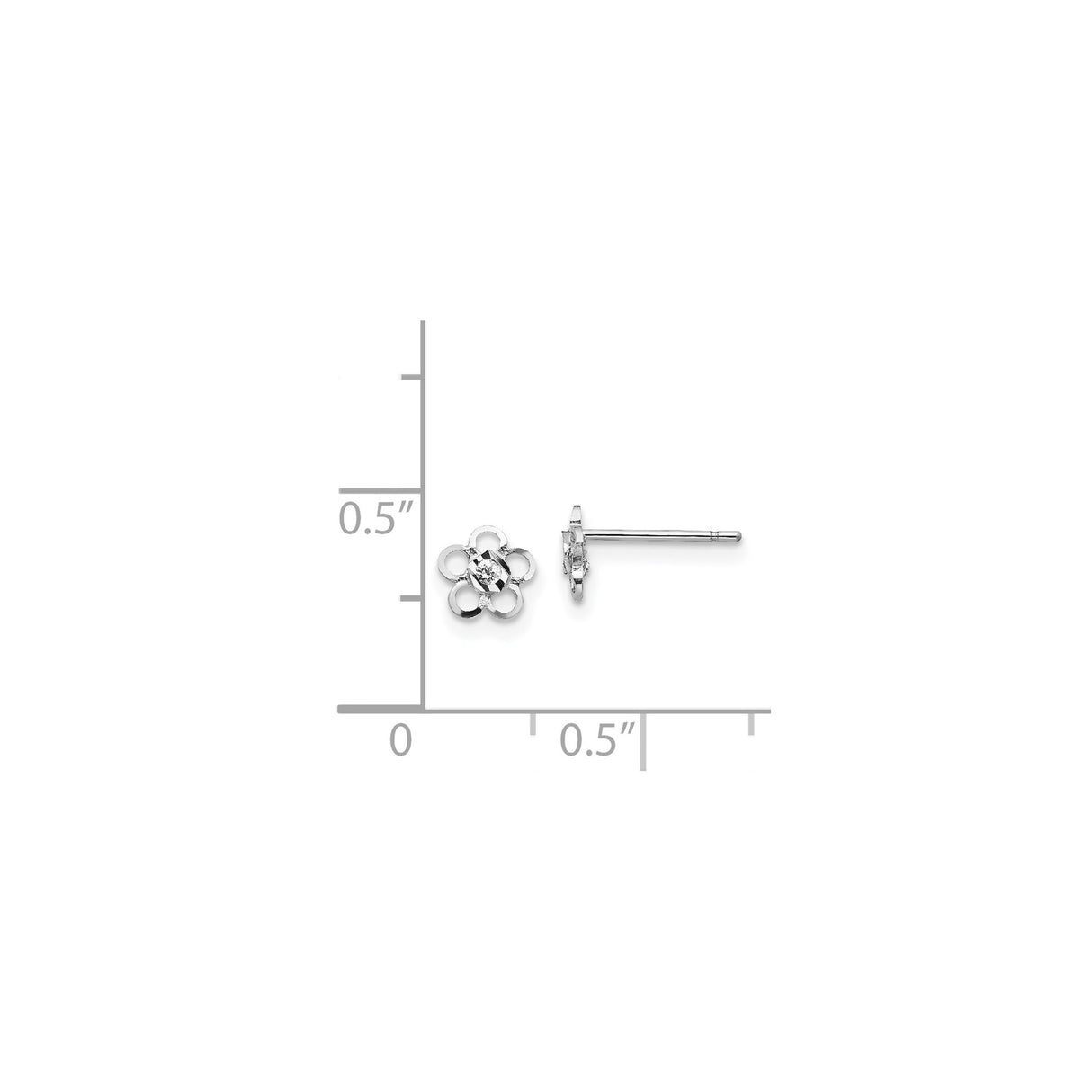 14k White Gold Stud Earrings with Cubic Zirconia, Open Petal Floral Design for Women