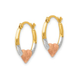 14k Tri-Color Gold Hoop Earrings with Heart Shaped Floral Design for Women