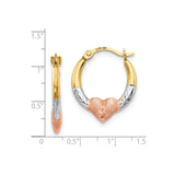 14k Tri-Color Gold Hoop Earrings with Heart Shaped Floral Design for Women